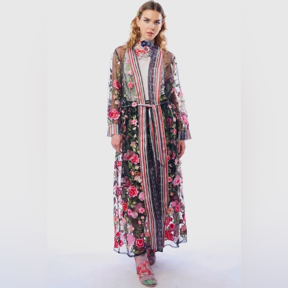 Aratta Embroidered Sheer Floral Duster Kimono • NWT • Retail $223